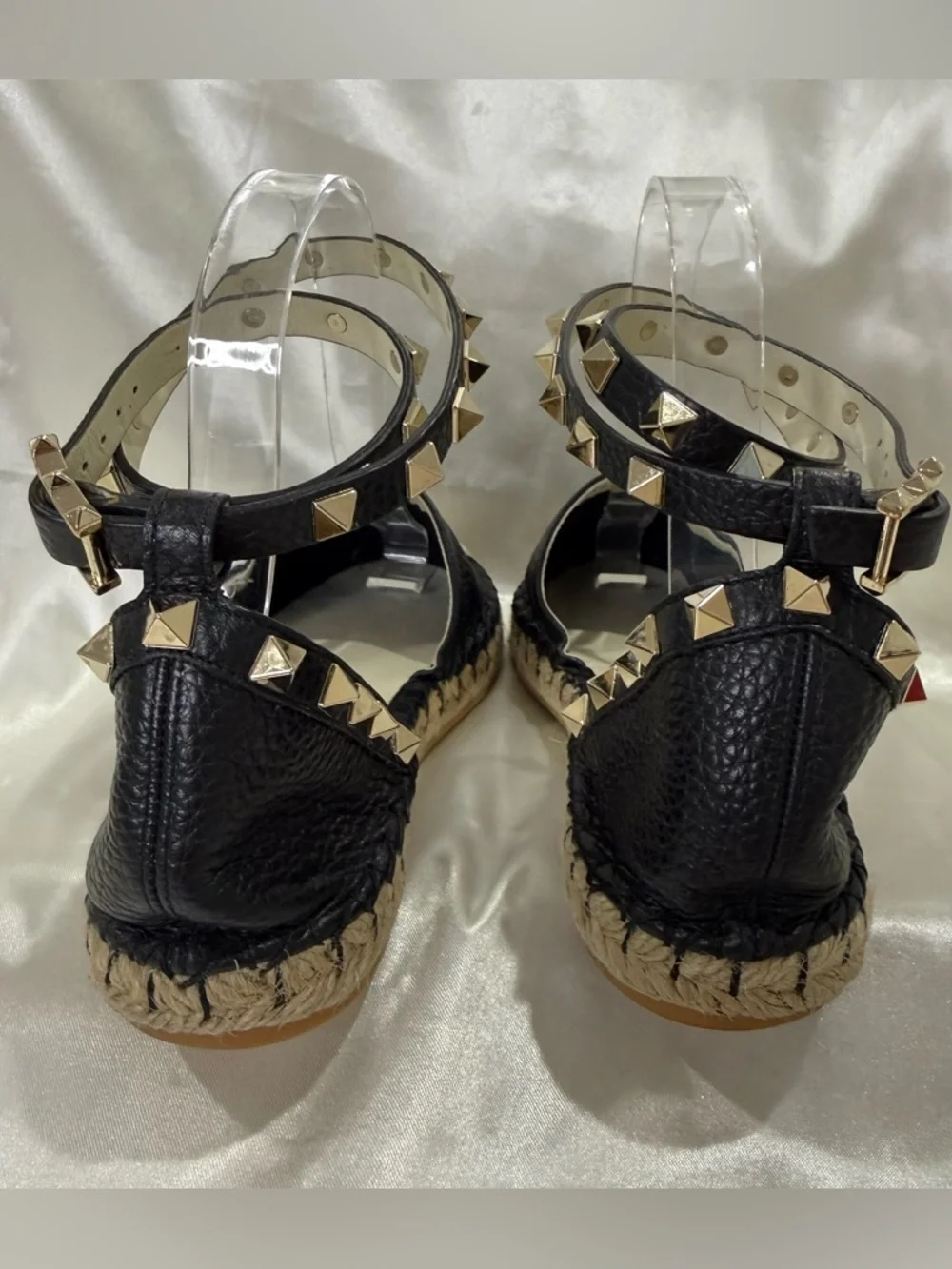 Valentino Garavani Rockstud Espadrille Sandals Leather Wrap Black Size 35 US 5